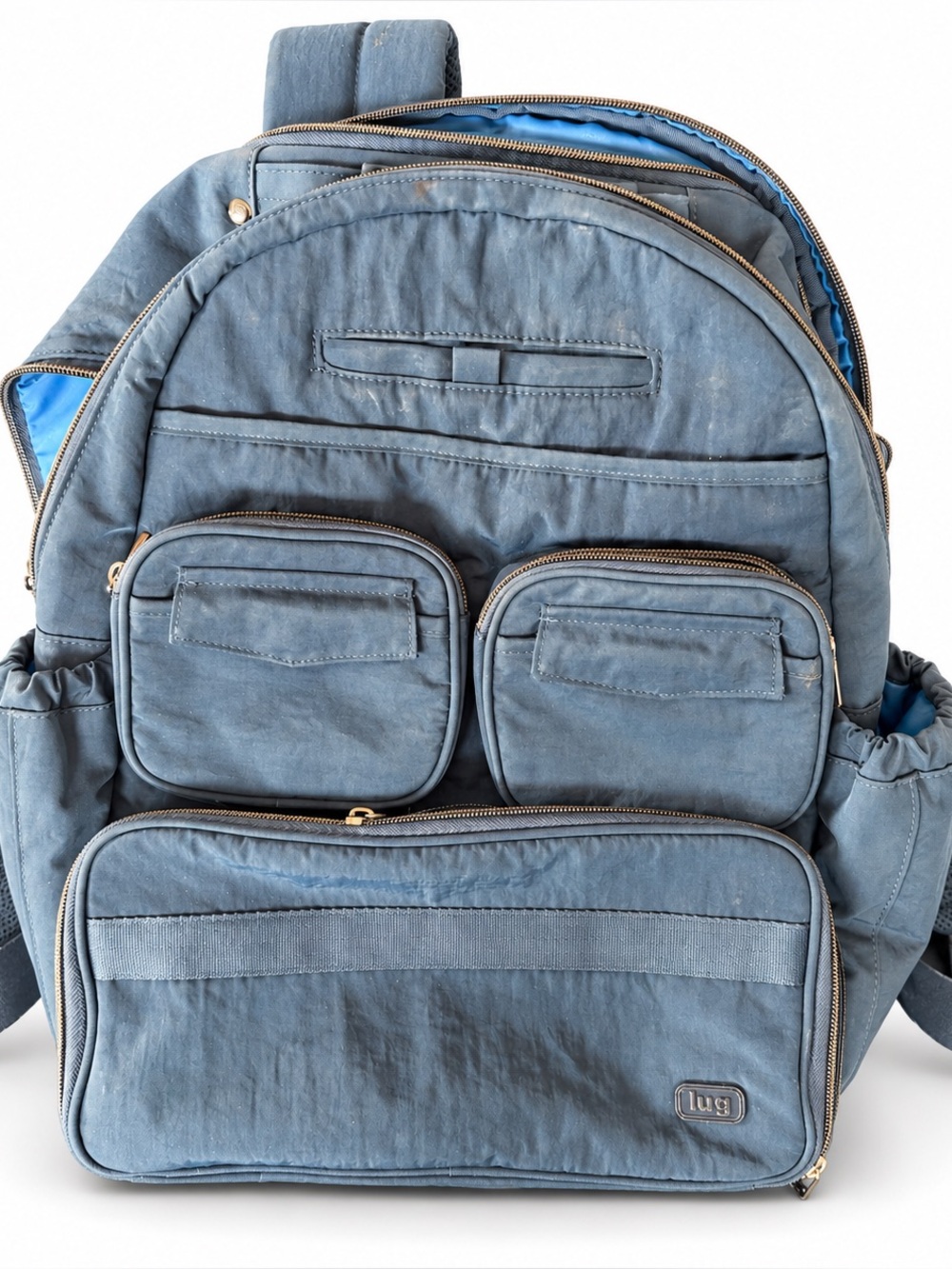 Lug Puddle Jumper Backpack Blue Gray Multi-Pocket Travel Bag